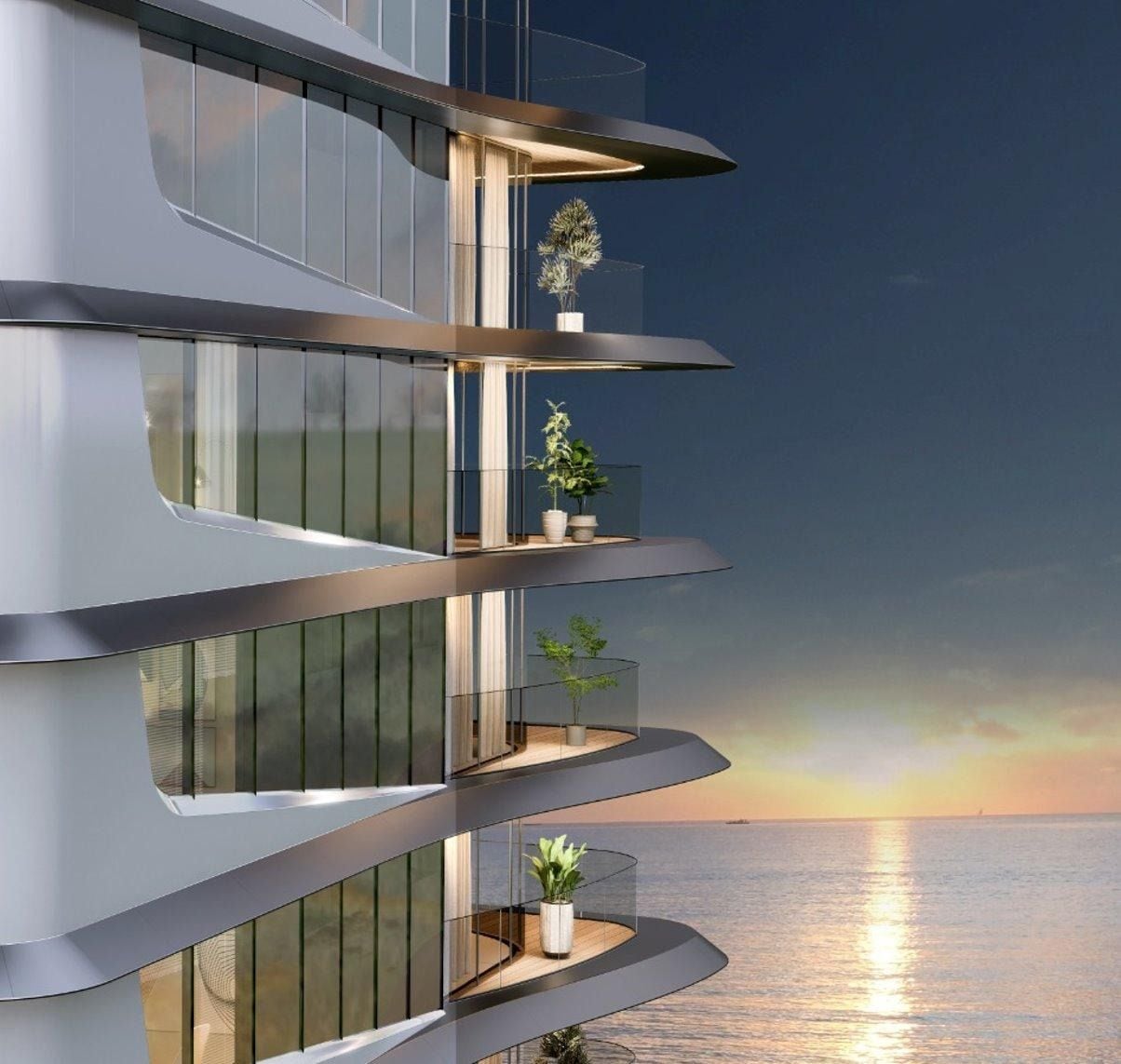 Render of the Brennand towers above the sea in Rio Vermelho, Salvador