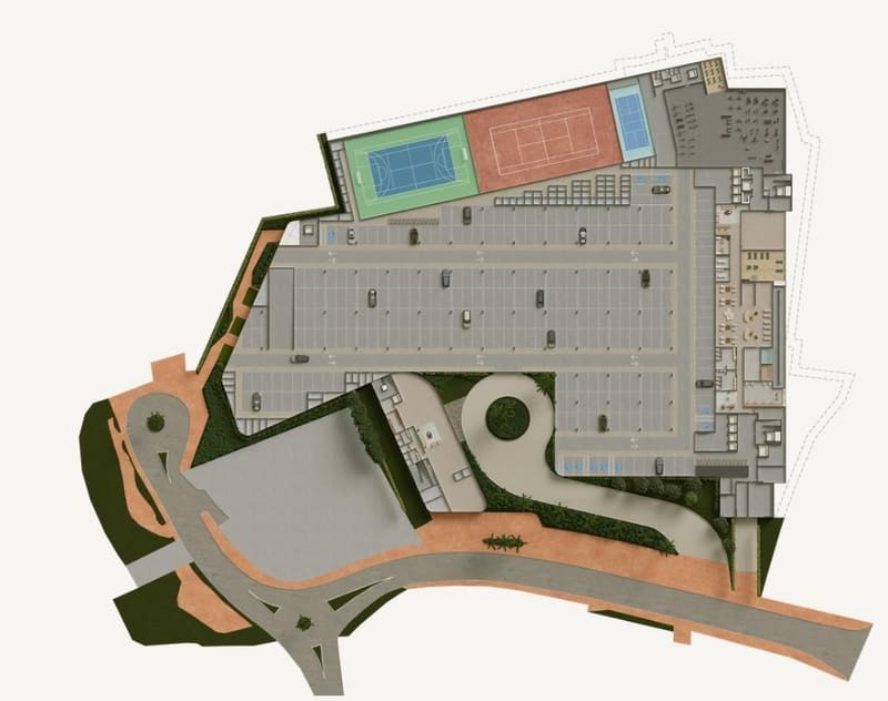 Plan of the sports courts and podium level