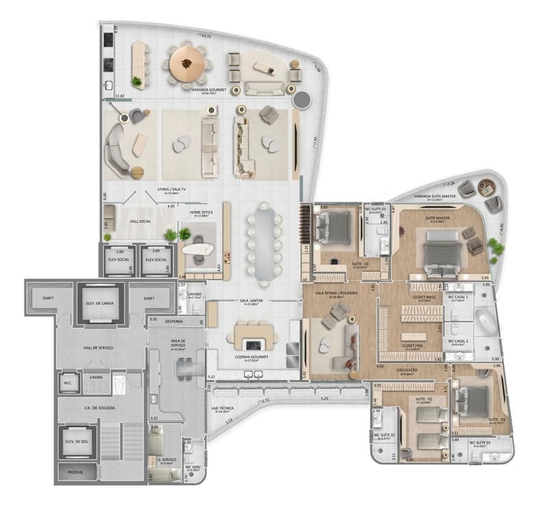 Second floor plan option for a 451 m² apartment