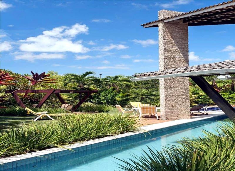 Pool edged with landscaped planting