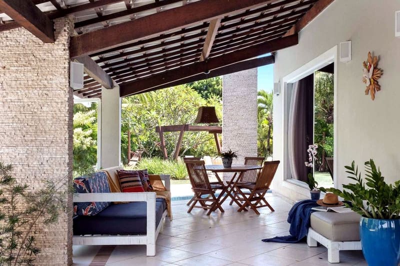 Covered veranda with seating facing the garden