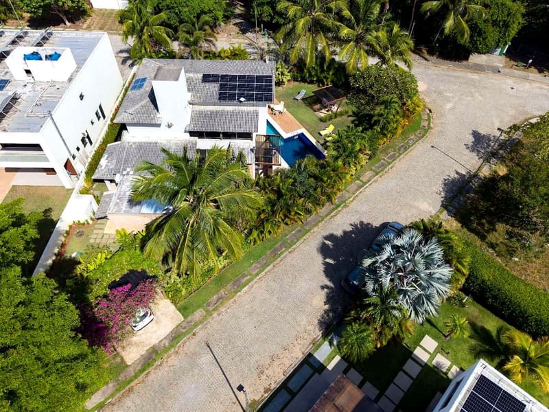 Aerial view of the house and the street