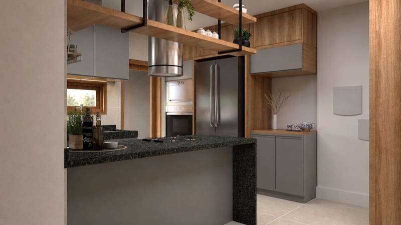 Illustrative rendering of the kitchen and dining area