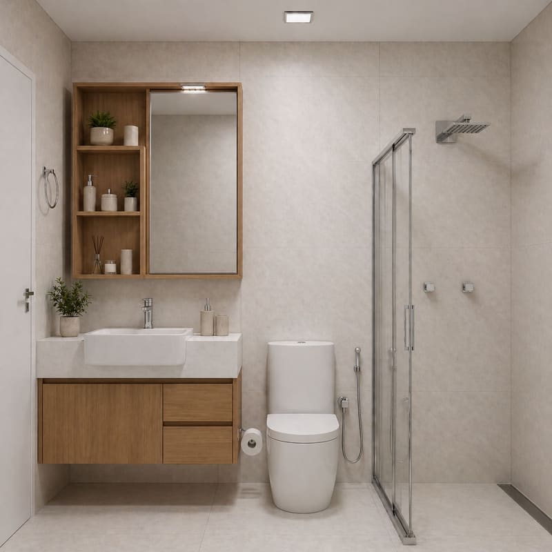 Illustrative rendering of a suite bathroom