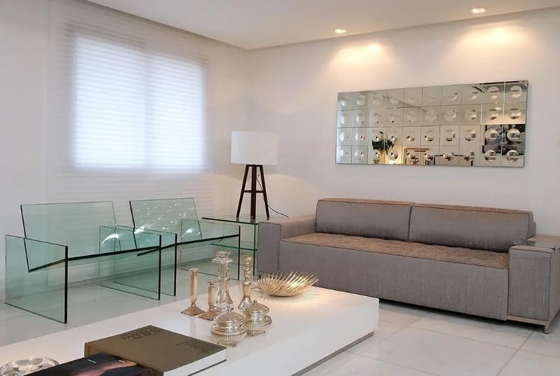 Living room with decorative mirror