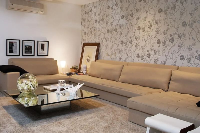 Living room with wallpaper