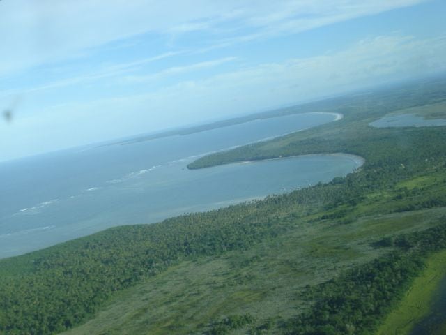 Aerial view of the coastline and the inlet