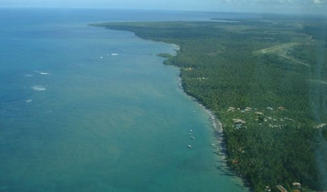 Aerial view of the coast and the reefs