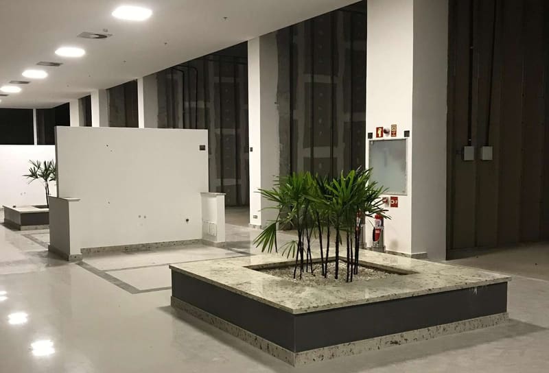 Retail mall with landscaped planter