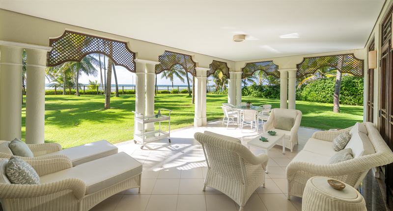 Covered veranda with ocean view