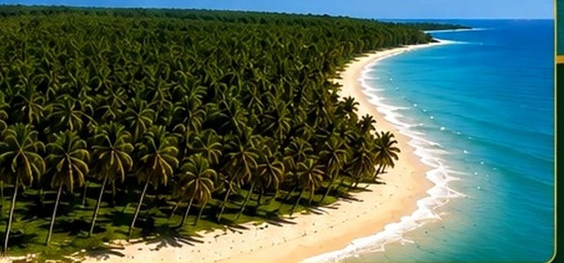 Aerial view of the shoreline and the coconut grove