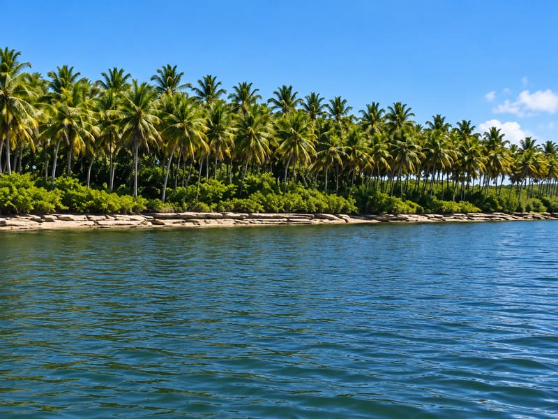 Coconut grove along the riverbank