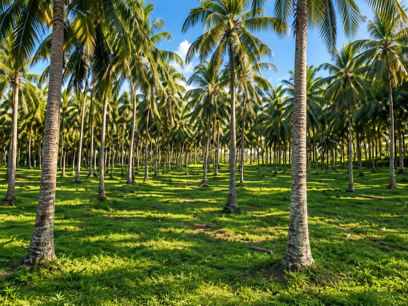 Coconut palms and grass inside the property