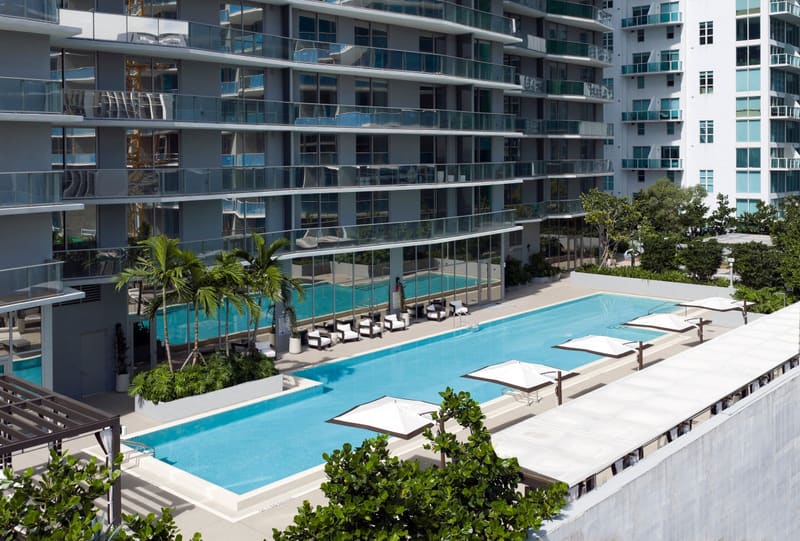 Pool with poolside cabanas