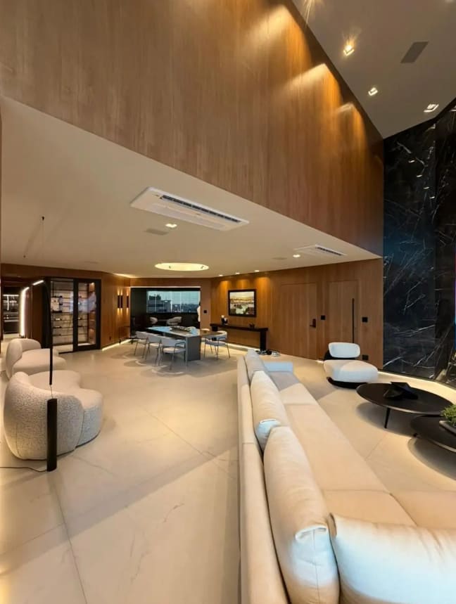 Living room with raised ceilings
