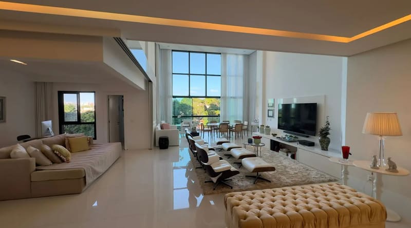 Living room with recessed lighting