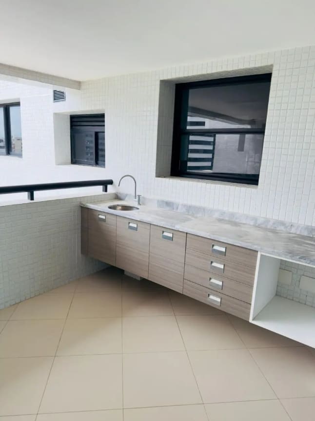 Counter with a sink by the window